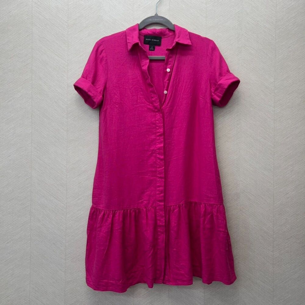 Donna Morgan Fuchsia Summer Linen Button Up Dress Size 2